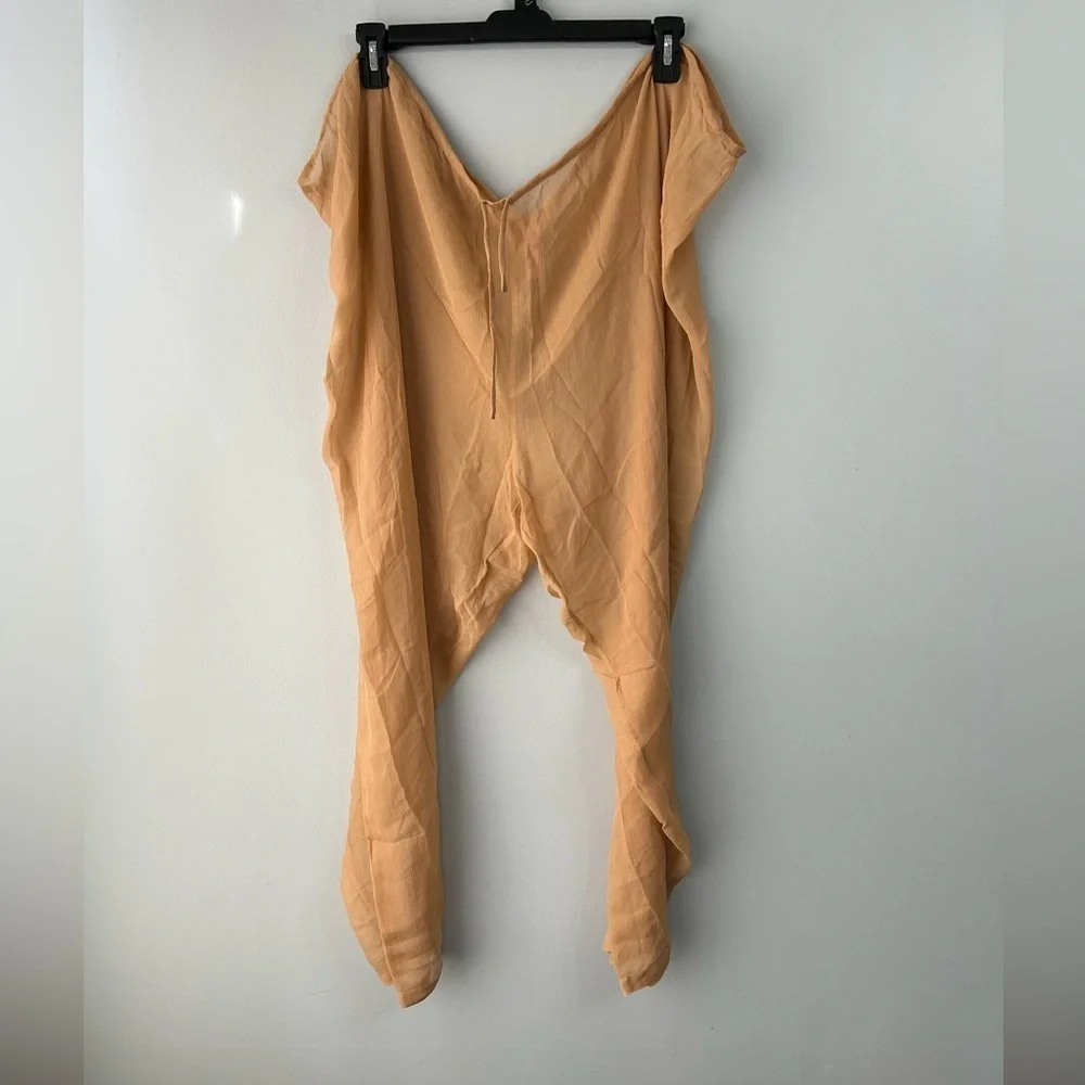 SKIMS 3X Swimwear Crinkle Silk Coverup Pants in Almond Color Sheer Pullon lounge